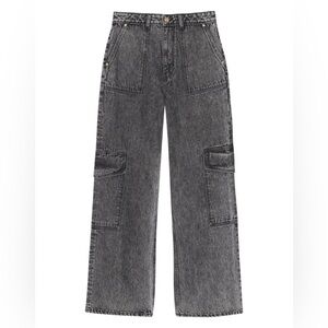 Ganni  Black Snow Washed Cargo Style  Carpenter Denim Angi Jeans